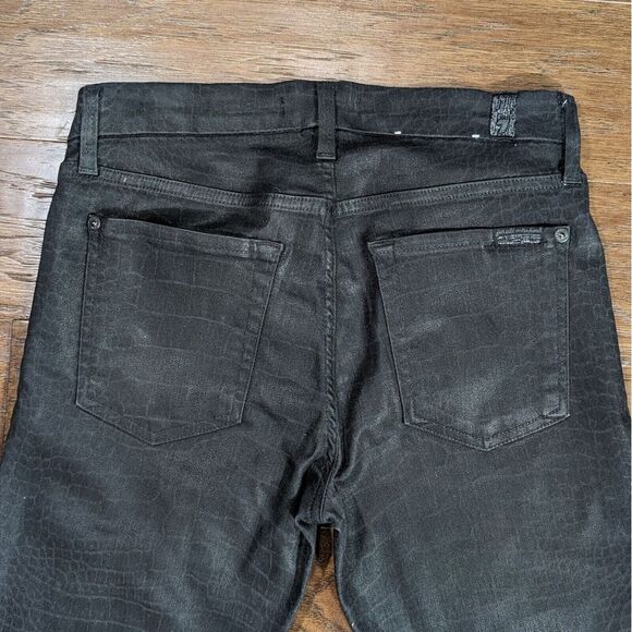 7 For All Mankind Skinny Jeans Croc Pattern Black Size 27 (28x27) Stretch - Picture 14 of 16